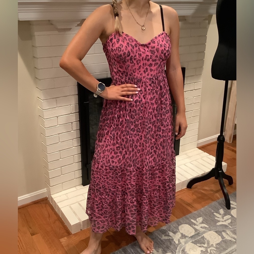 Betsey Johnson Pink Leopard Print Maxi Dress